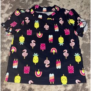 Simple Joys Girls Blue Summer Pattern Short Sleeve Rash Guard 3t